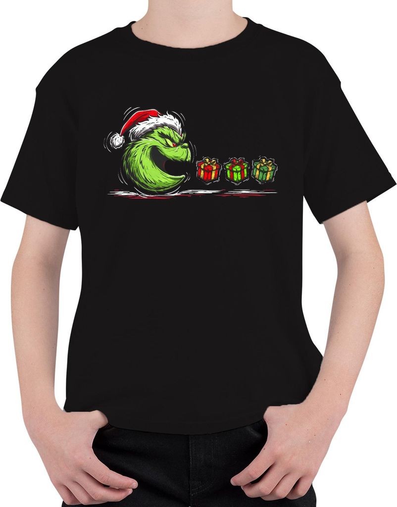 Grinch Gesicht Geschenke Weihnachten böse lustig Vintage Uni Kinder T-Shirt, Schwarz, 128