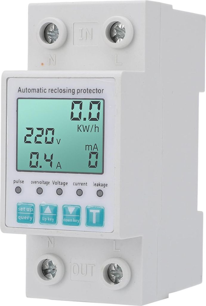 Automatischer Wiedereinschaltschutz, intelligenter Leitungsschutzschalter, einphasig, DIN-Schienenmontage, digitales LCD-Display, über- und Unters...