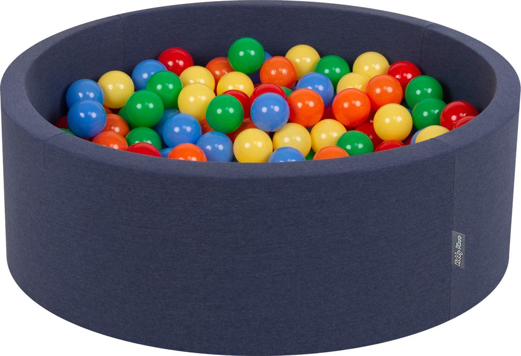 KiddyMoon Bällebad 90X30cm/300 Bälle ∅ 7Cm Bällepool Mit Bunten Bällen Für Babys Kinder Rund, Dunkelblau:Gelb/Grün/Blau/Rot/Orange