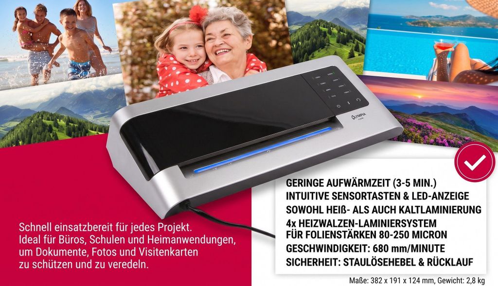 OLYMPIA A 2250 Laminiergerät Heiß und Kalt, bis DIN A4, Weiß/Schwarz