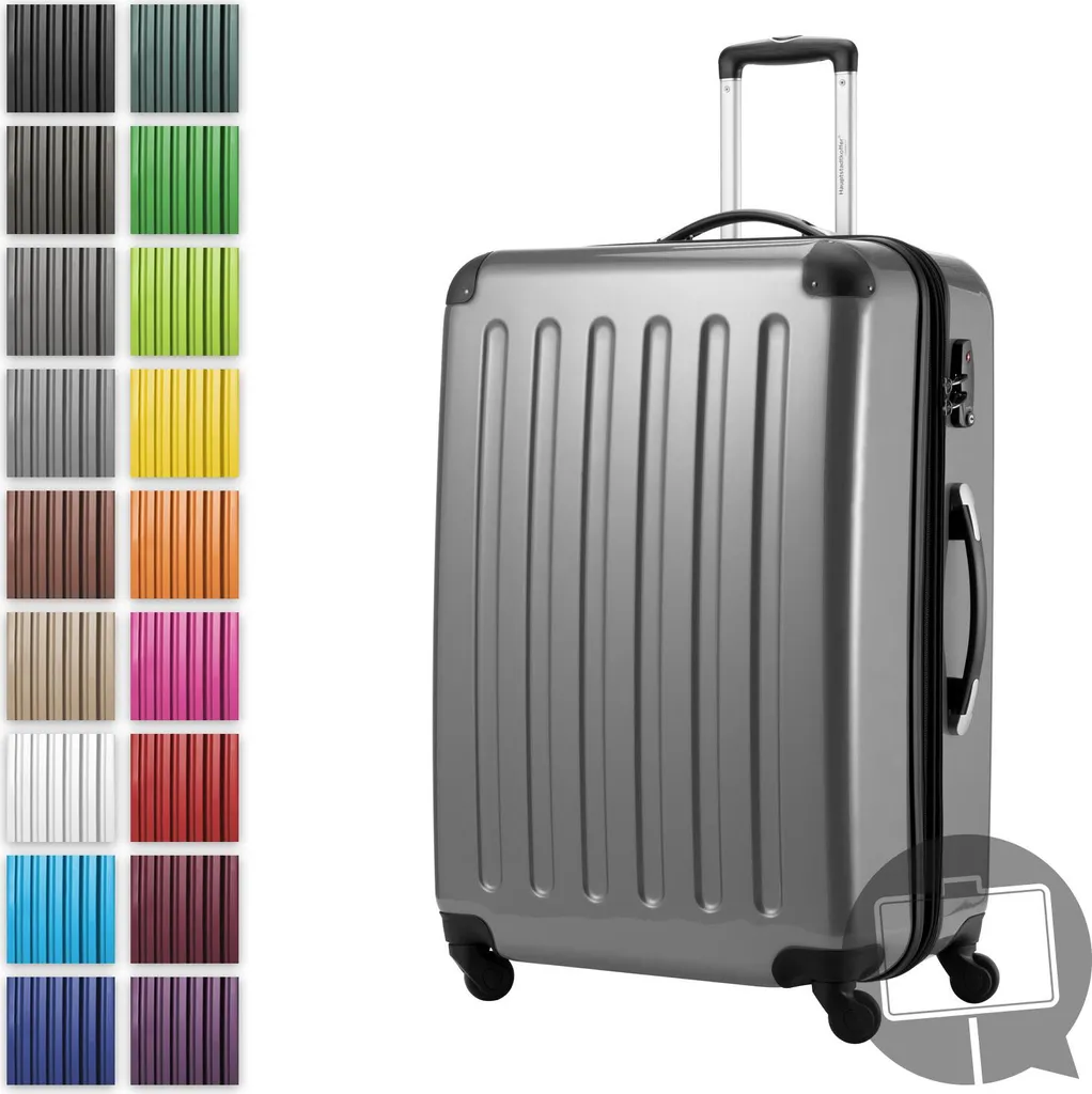 Alex - Valigia rigida grande per bagagli da stiva con estensione trolley a rotelle valigia da viaggio check-in XL 75 cm, 119 L, 4 ruote, lucida, argento