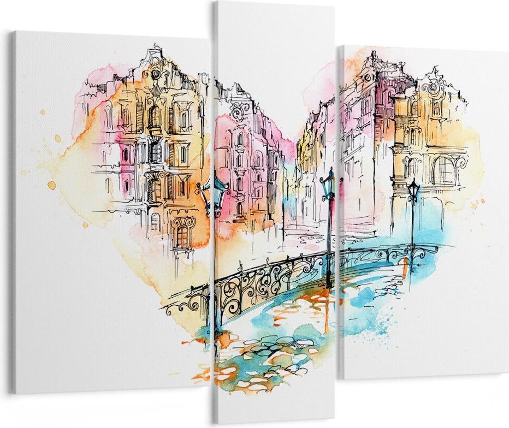 Bild auf Leinwand - Leinwandbild - Ort Stadt Architektur Herz - 95x80cm - Wand Bild - Wanddeko - Leinwanddruck - Bilder - Kunstdruck - Wanddekorati...