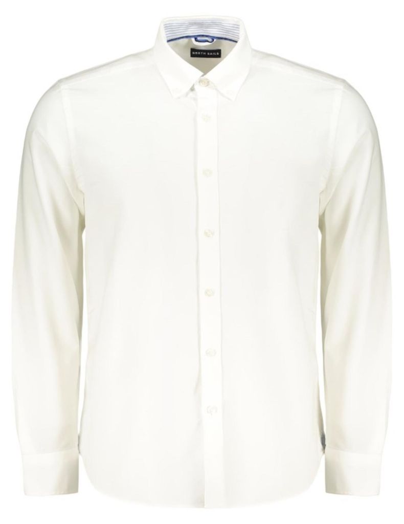 Herren Langarmshirt Weiß - Button-Down Hemd mit Stickerei