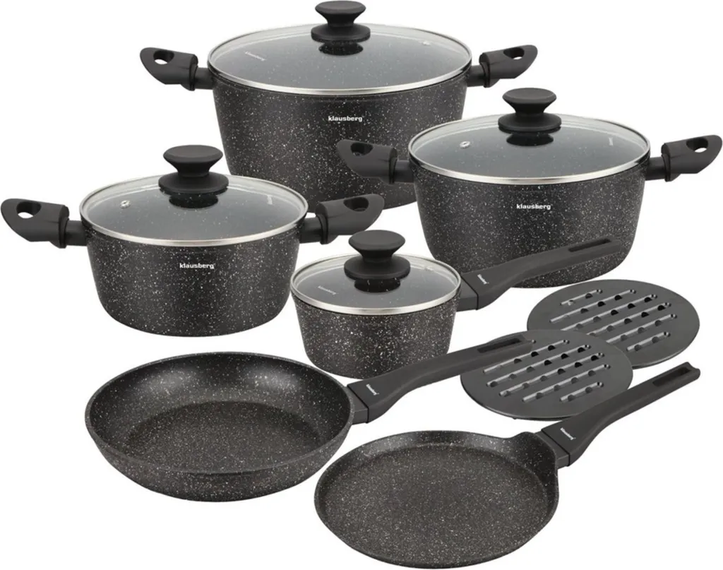 Klausberg KB7658 Set 12 Pz Pentole Antiaderenti Marmo per Tutti i Fuochi