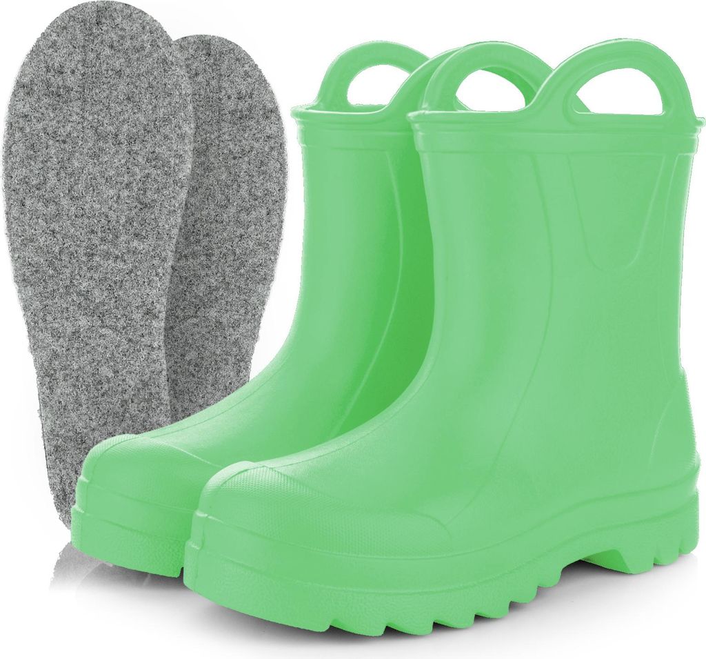 3Kamido GoSplash Kindergummistiefel, sehr leicht und bequem, wasserdicht, mit Griff zum einfachen Anziehen und rutschfester Sohle - Grün 31/32