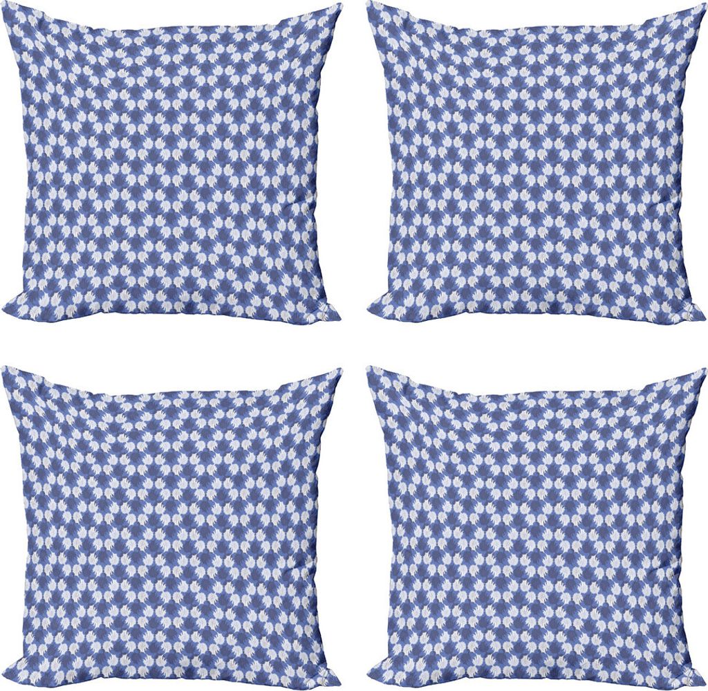 ABAKUHAUS Blumen Kissenbezug Set (4 Stück), Eastern Art Blumen-Muster, Moderner Doppelseitiger Digitaldruck, 50 cm x 50 cm, Ceil Blau Indigo