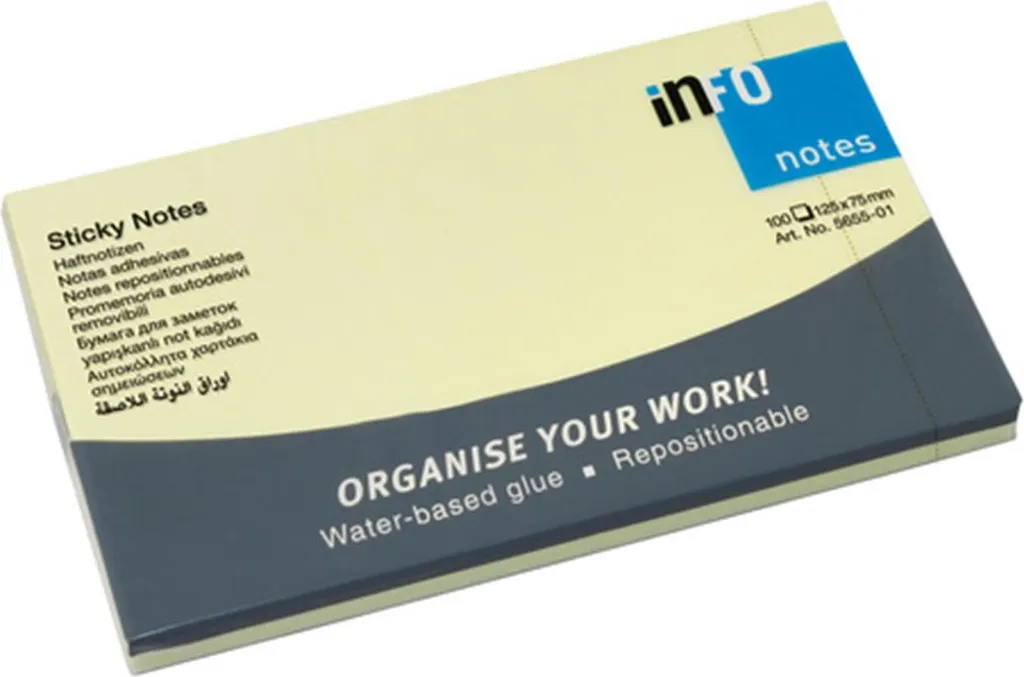 Bloc-notes autocollants Kores jaunes 125 x 75 mm, lot de 12 feuilles
