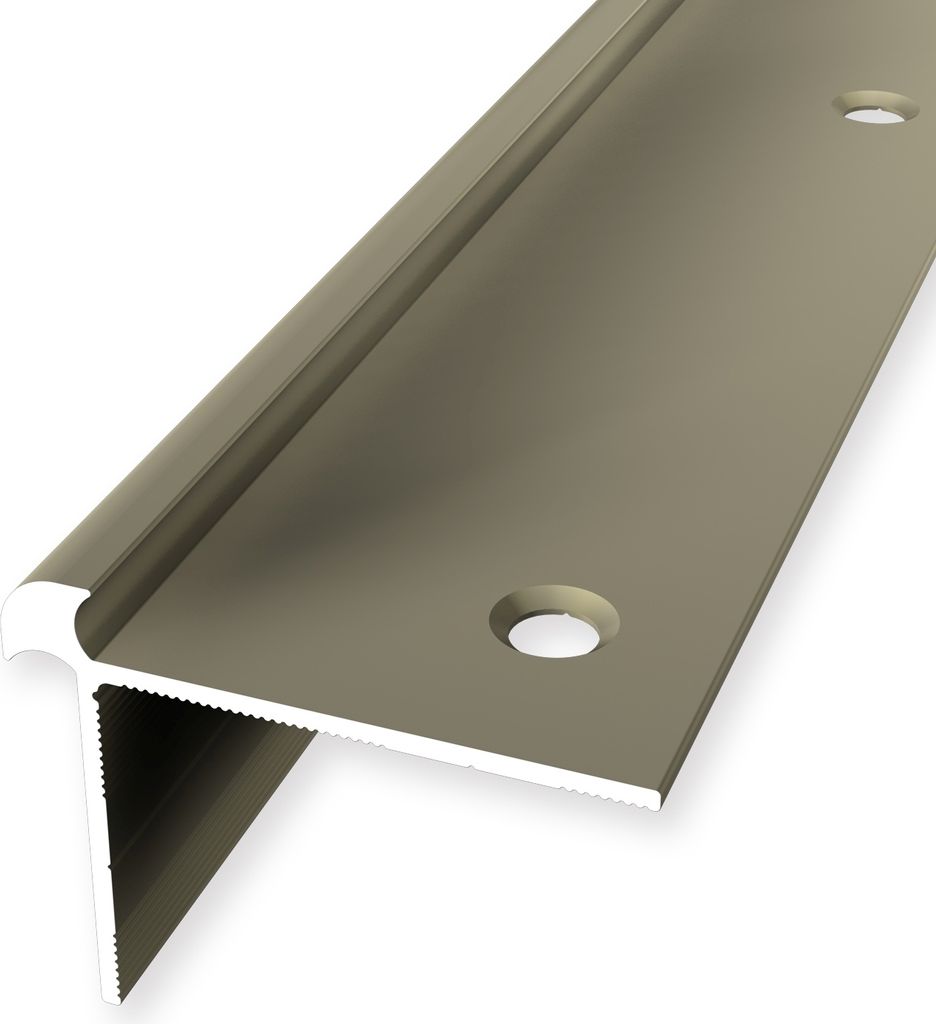 Treppenkantenprofil 32 x 42 x 2500 mm Winkelprofil Einfasshöhe 4 mm Aluminium Glatt Doppelt Versetzt Versenkt Gebohrt Sand Küberit