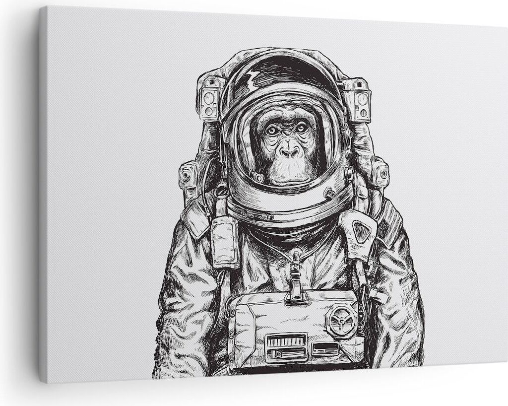 Bild auf Leinwand - Leinwandbild - Einteilig - Schimpanse Astronaut Zeichnung - 70x50cm - Wand Bild - Wanddeko - Wandbilder - Leinwanddruck - Bilde...