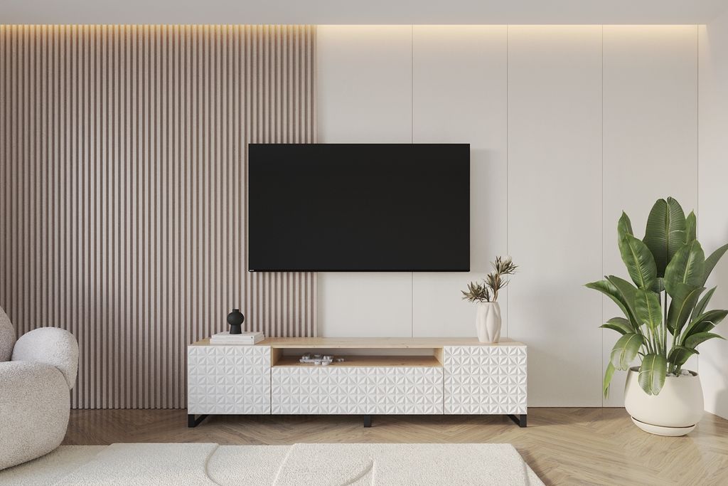 ALTDECOR TV-Schrank VIRA-S mit Gefrästen Fronten 200x53x41 Lowboard, TV Möbel, TV Cabinet, Fernsehtisch, Fernseher Schrank, TV Kommode, TV Tisch,...