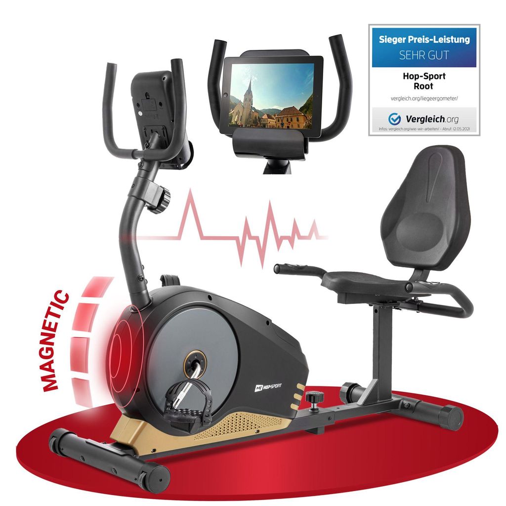 HOP SPORT HS-040L Liegeergometer für Zuhause mit 8 verstellbaren Widerstandsstufen | Leise Liegerad Heimtrainer mit Großer Bequemer Sitz bis 12...