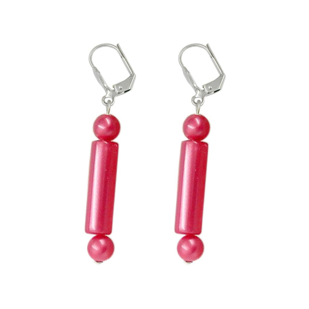 Ohrbrisur Ohrhänger Ohrringe 52mm silberfarben Perle und Walze rot-seidig Kunststoff rot 52mm