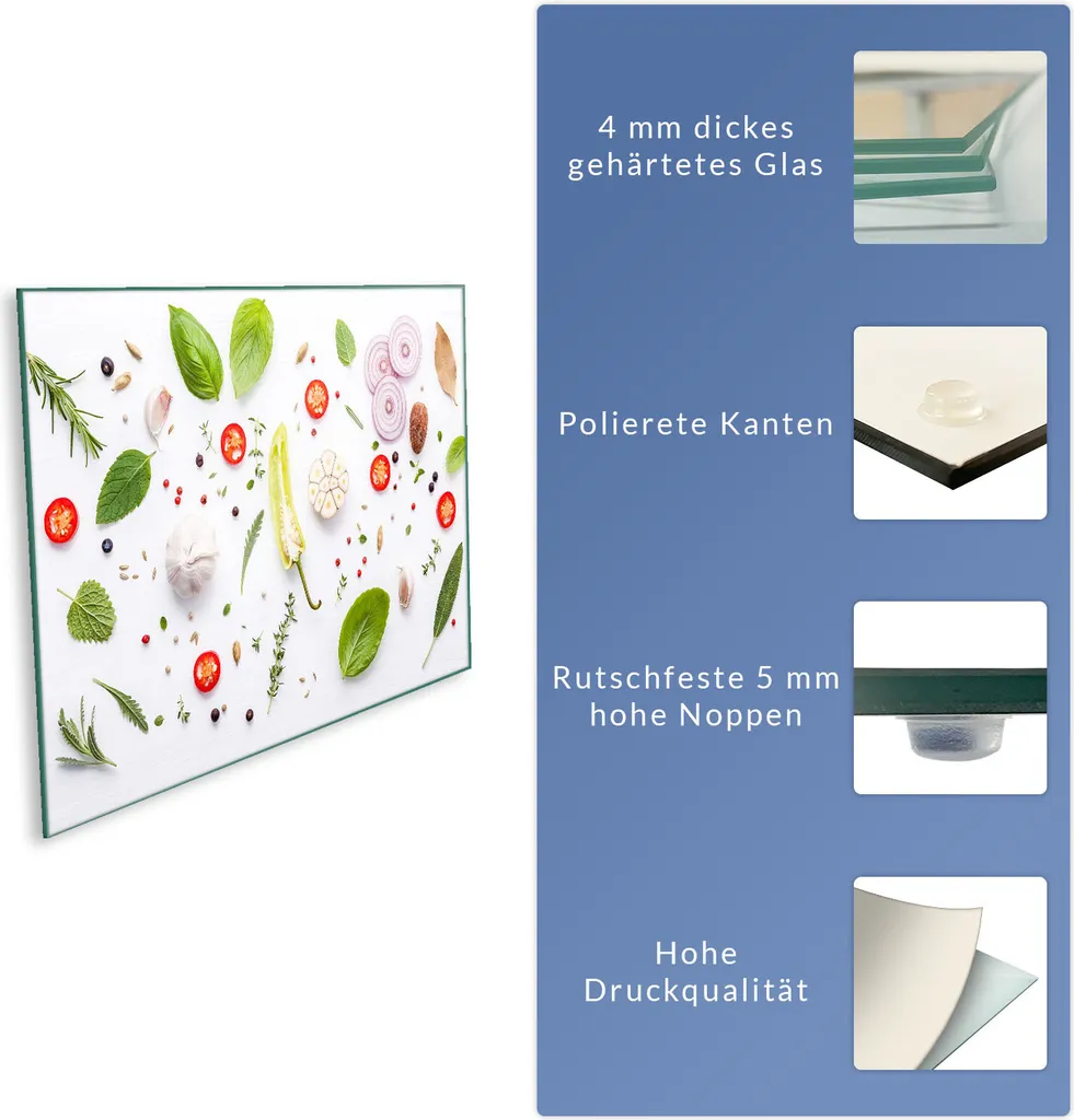 Copertura Per Piano Cottura In Vetro Temperato QTA | 80x52 Cm | Tagliere E Paraspruzzi Multiuso | Stampa Decorativa - 5