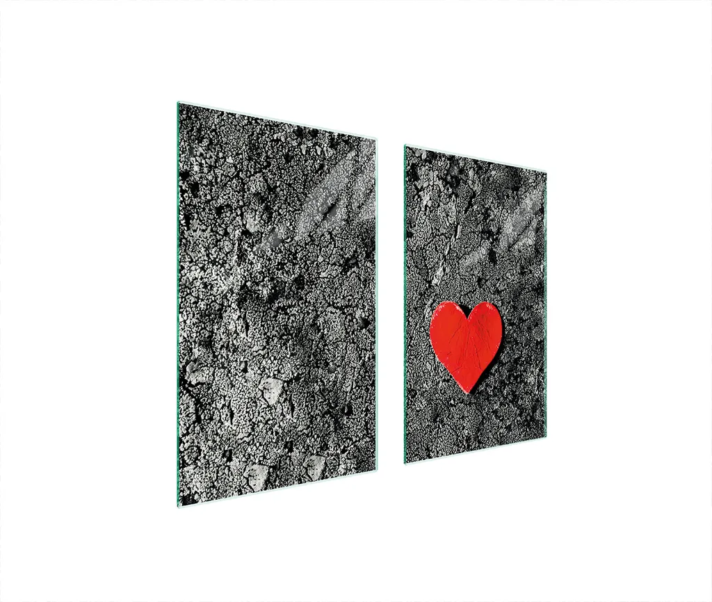 Piastre Copri Fornello 75x52 Vetro Temperato Cuore Grigio 2pz