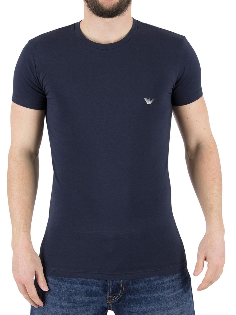 Emporio Armani Herren Logo-T-Shirt, Blau Large