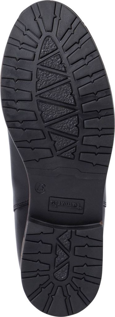 The sole of a black boot is shown against a white background.