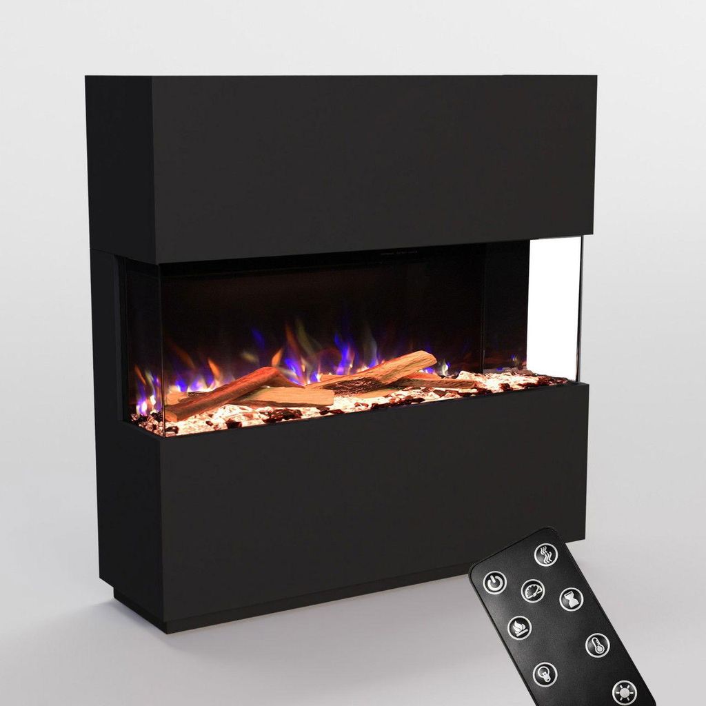 Glow Fire Elektrokamin 'PR16' in Schwarz| LED Standkamin in Schwarz mit Heizung (1500 W) | HxBxT: 130x131x40cm