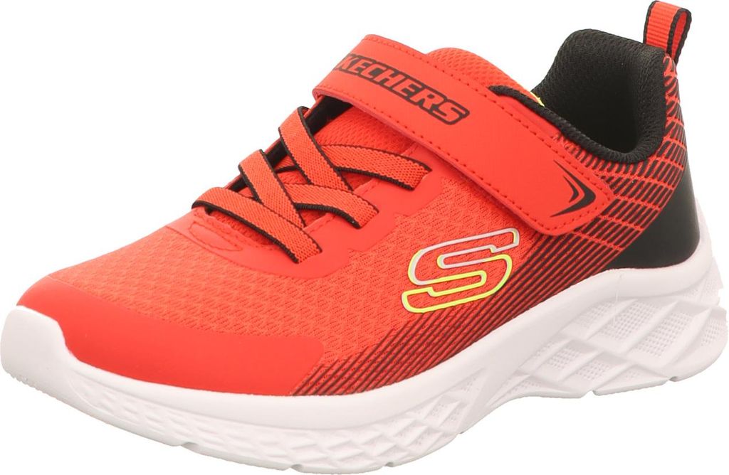 A single red sneaker is shown from a side-diagonal angle against a white background.
