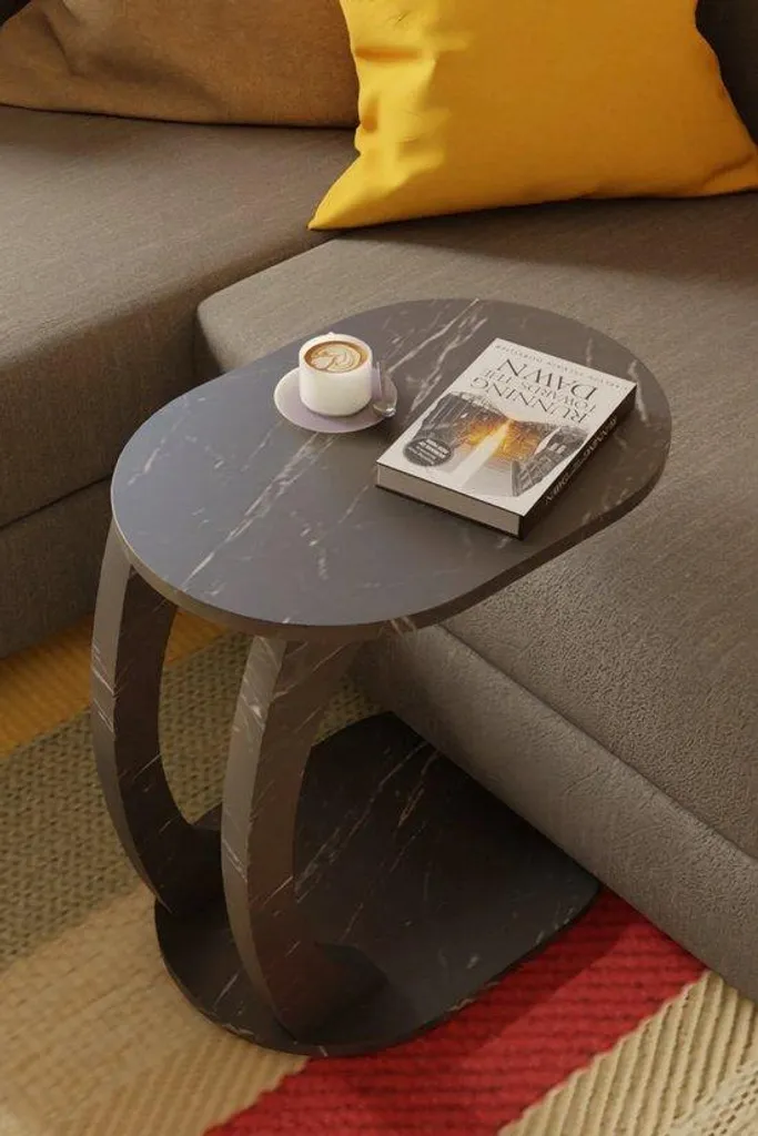 Table d'appoint mobile en C noir et marbre pour ordinateur portable