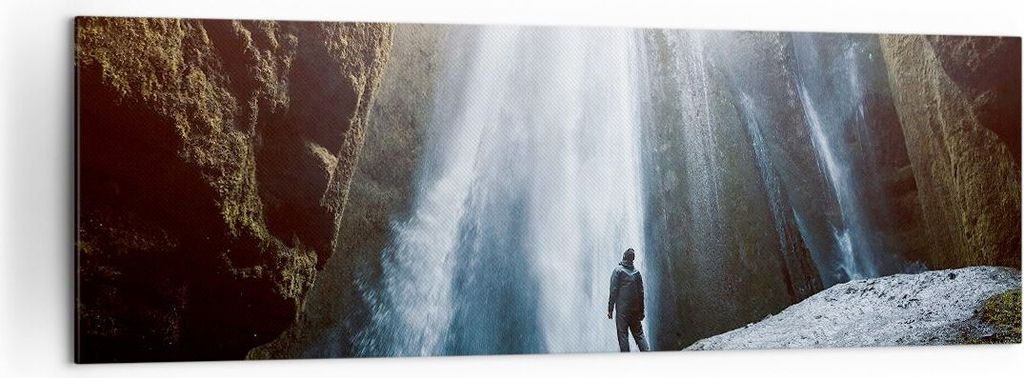 Bild auf Leinwand - Leinwandbild - Berg Wasserfall - 160x50cm - Wand Bild - Wanddeko - Wandbilder - Leinwanddruck - Bilder - Kunstdruck - Wanddekor...