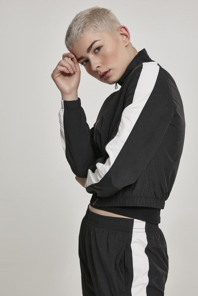 Urban Classics TB2660 | Ladies Short Striped Crinkle Track Jacket Trainingsjacke - Farbe: blk/wht - Größe: XL