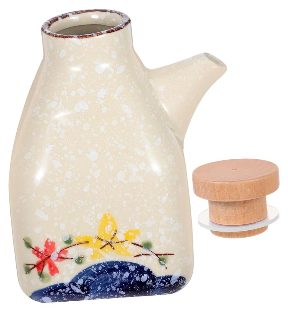 Keramischer Ölspender für Sojasauce im japanischen Design, hitzebeständige Küchenflasche mit dekorativem Muster für Gewürze und Essig
