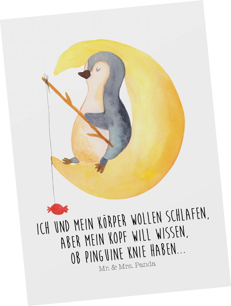 Mr. & Mrs. Panda Postkarte Pinguin Mond - Weiß - Geschenk, Grußkarte, Ansichtskarten, Spruch, Schlafzimmer, Ansichtskarte, bildkarte, Postkarten,...