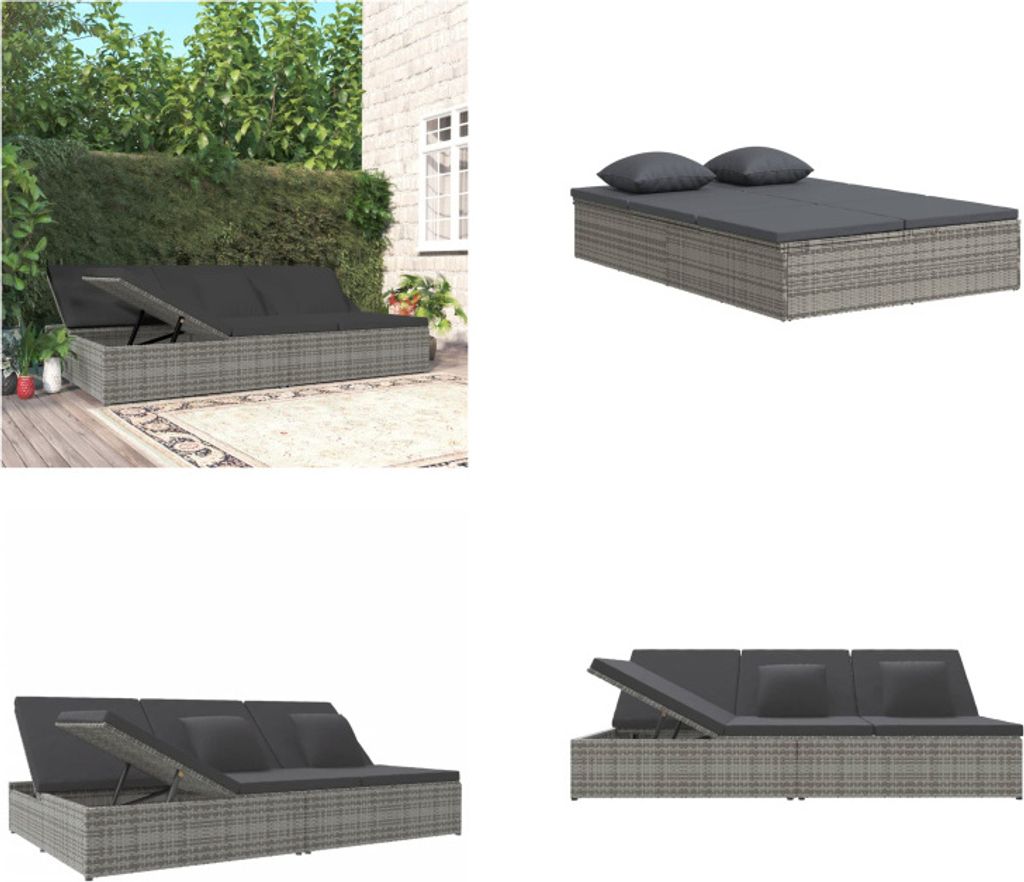 vidaXL Sonnenliege mit Auflagen Poly Rattan Dunkelgrau - Sonnenliege - Sonnenliegen - Sonnenbett - Tagesbett