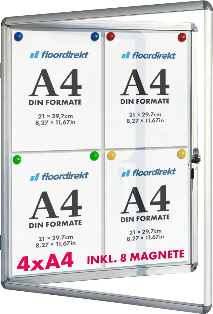 Bacheca 4x A4 Design Premium - Vetrina Magnetica Scrivibile da Parete