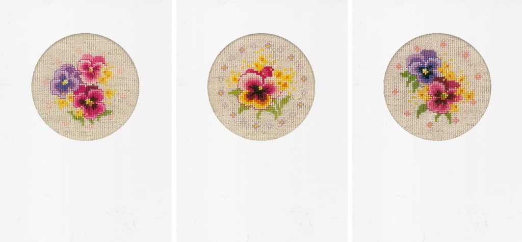 Vervaco Kreuzstich Stickpackung Grußkarten "Stiefmütterchen" 3er Set, Zählmuster, 10,5x15cm