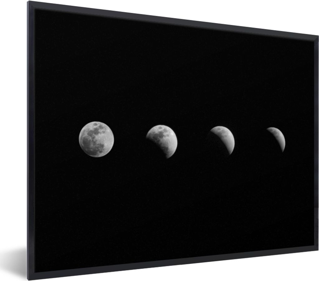 MuchoWow Gerahmtes Poster Schwarz - Weiß - Mond - Mondphase - Weltraum 40x30 cm - Poster mit Schwarzem Bilderrahmen Wandposter Rahmen Foto Bilde...