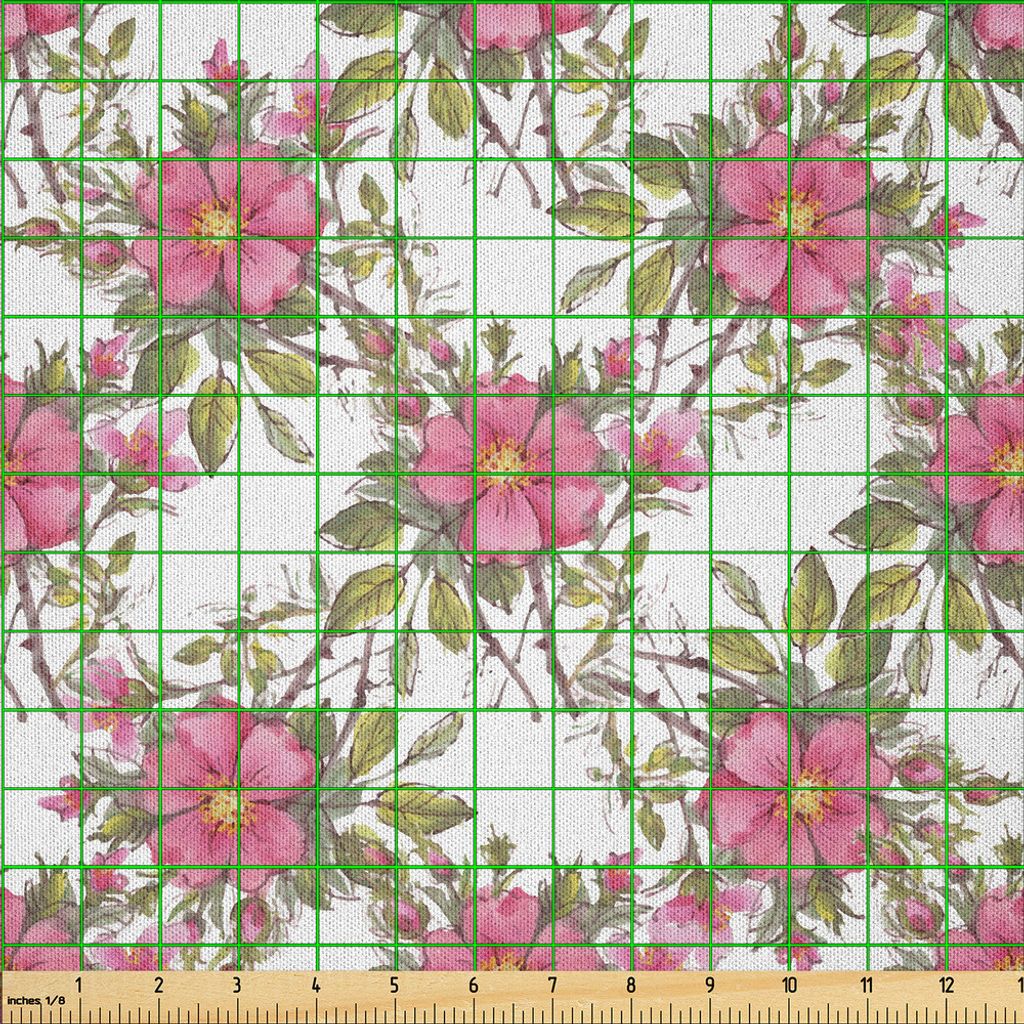 ABAKUHAUS Blume Microfaser Stoff als Meterware , Aquarell-HundeRosengarten-Muster mit Blättern und Knospen-Bild, 10 M (230 x 1000 cm), Lime Green ...
