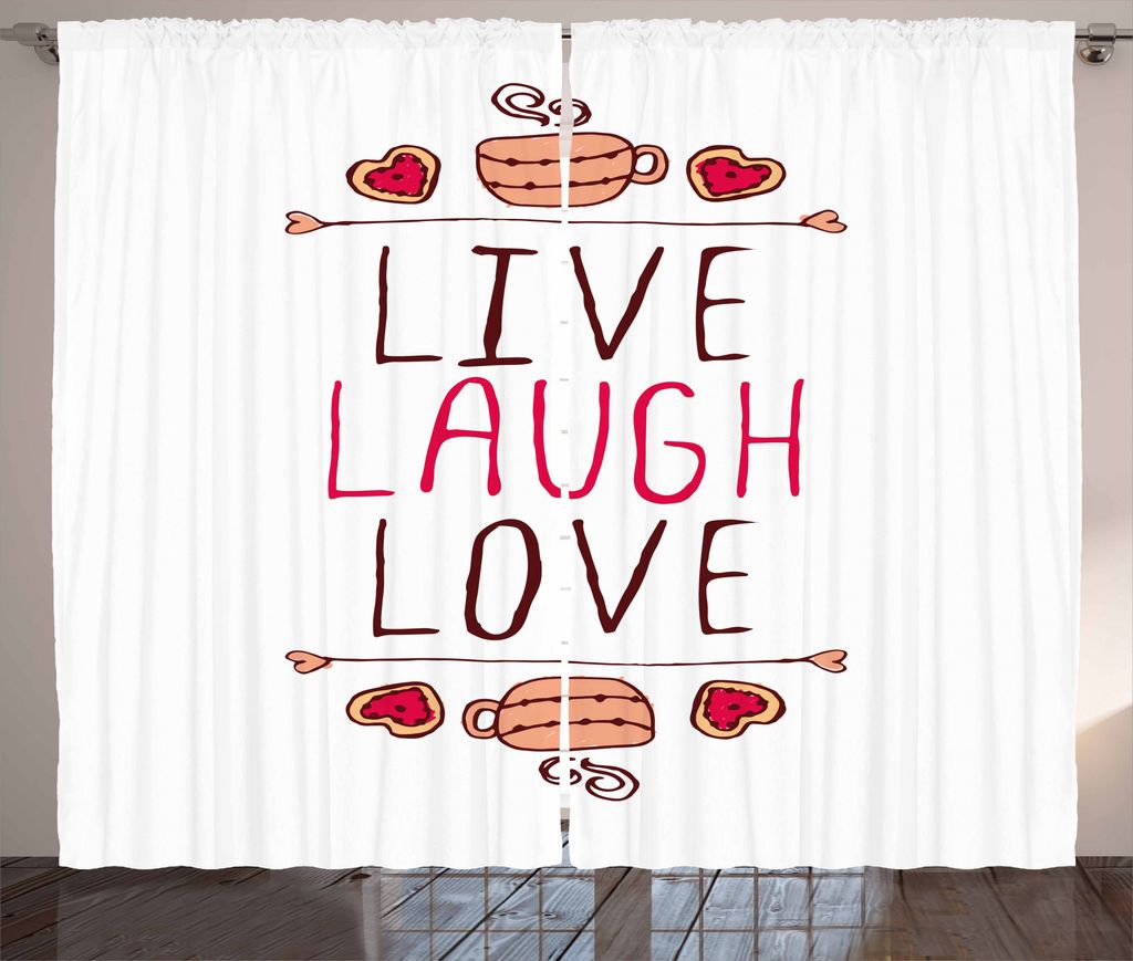 ABAKUHAUS Lebe lache Liebe Rustikaler Vorhang, Teacup-Plätzchen, Wohnzimmer Universalband Gardinen mit Schlaufen und Haken, 280 x 175 cm, Mehrfarbig