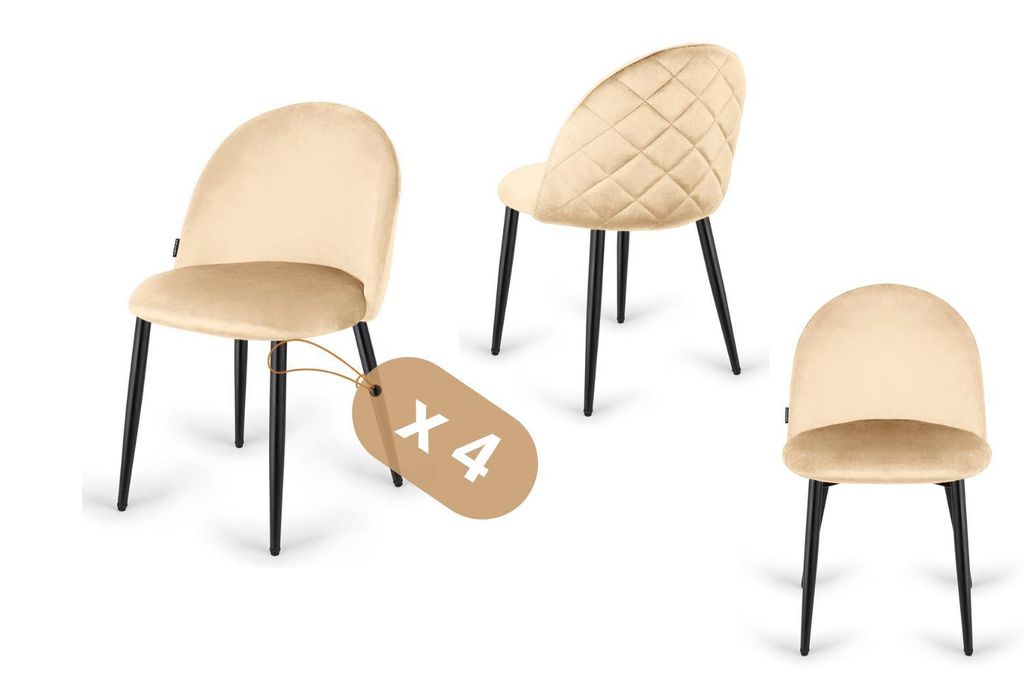 Ensemble de 4 chaises de salle à manger "Gloria", velours Image du produit 