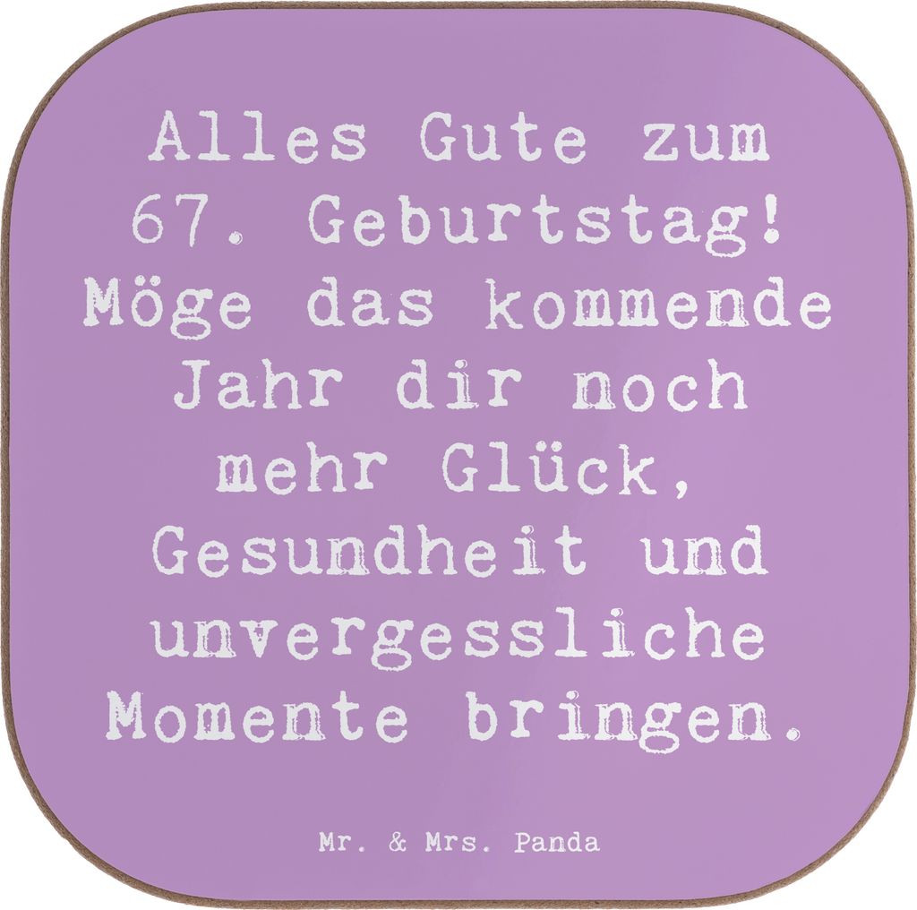 Mr. & Mrs. Panda Untersetzer für Gläser Spruch 67. Geburtstag - Lavendeltraum - Geschenk, Tischuntersetzer, Happy Birthday, gläseruntersetzer, T...