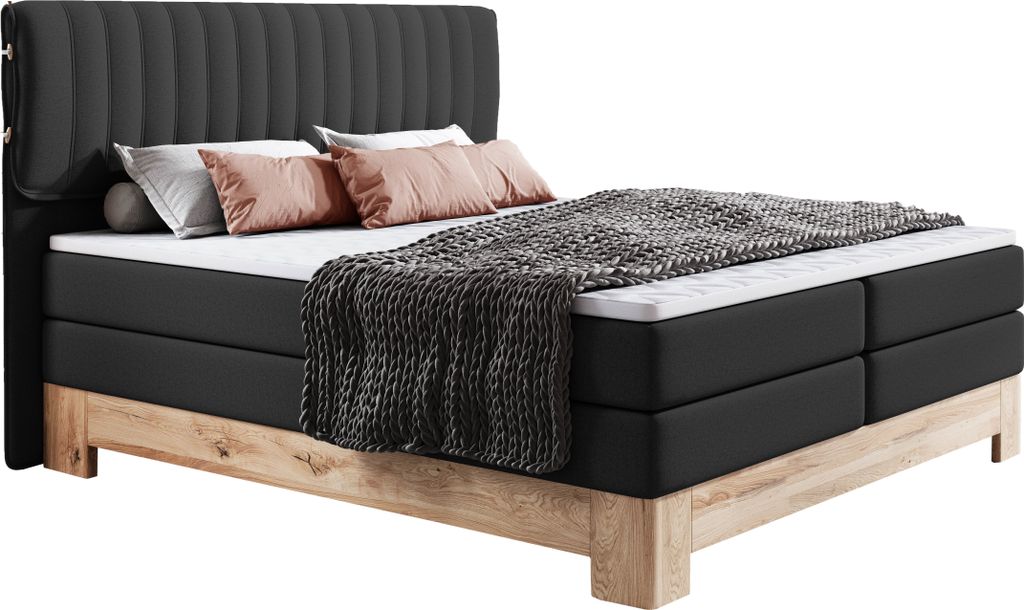DomoHome Luxus Boxspringbett MELIA Mit Bonell-Federkern, Gepolstertem Kopfteil, Komfortables Doppelbett Inkl. Kaltschaum-Topper | 140x200 cm | Schwarz