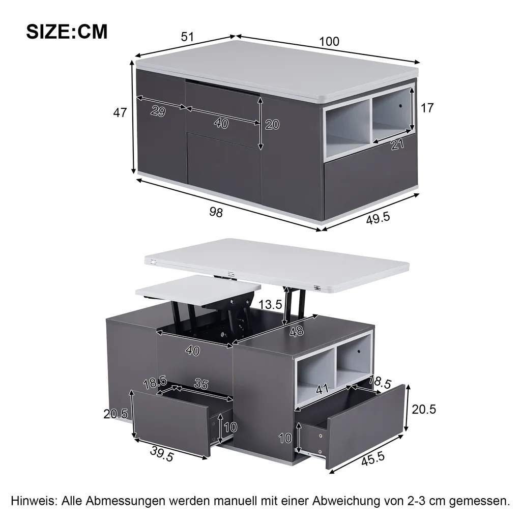 Table basse relevable et extensible bicolore pour salon moderne - 9