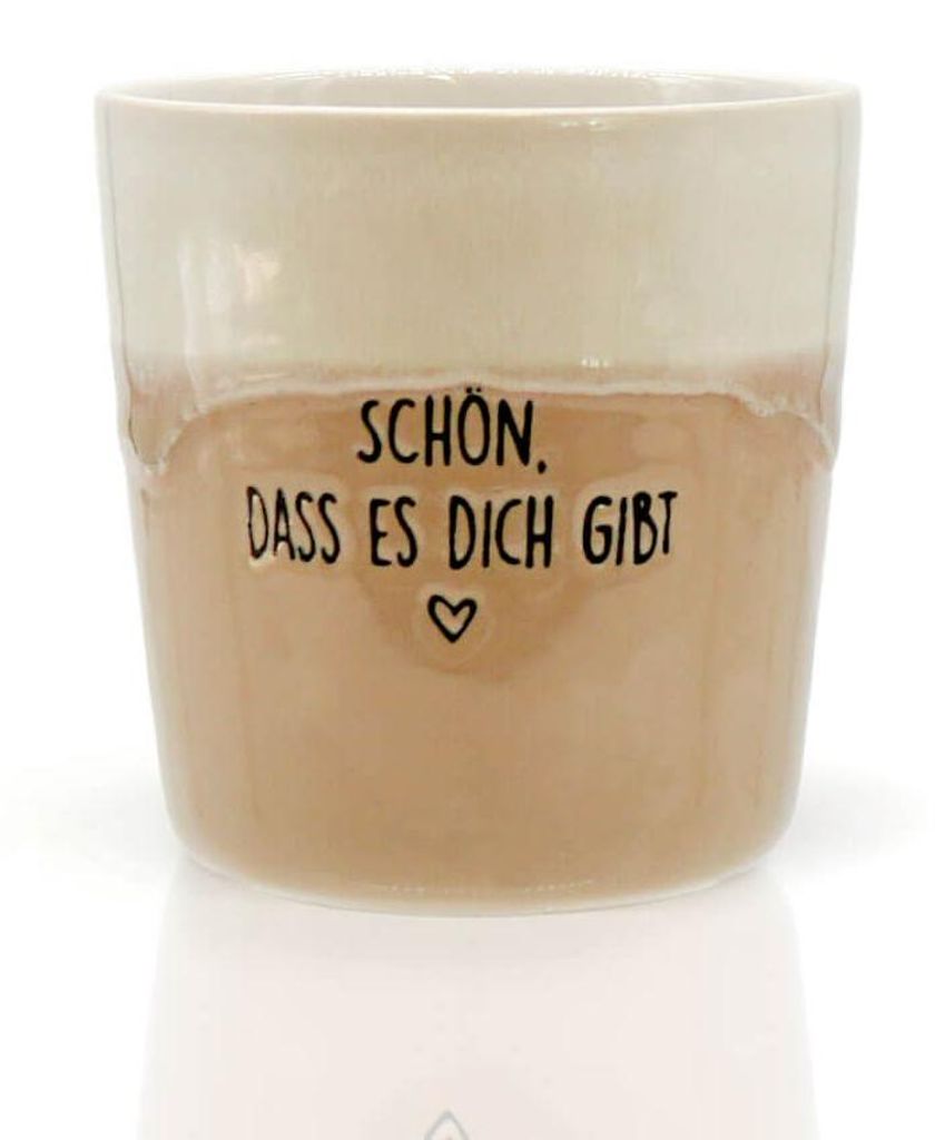 Stoneware Becher "Schön, dass es dich gibt" braun