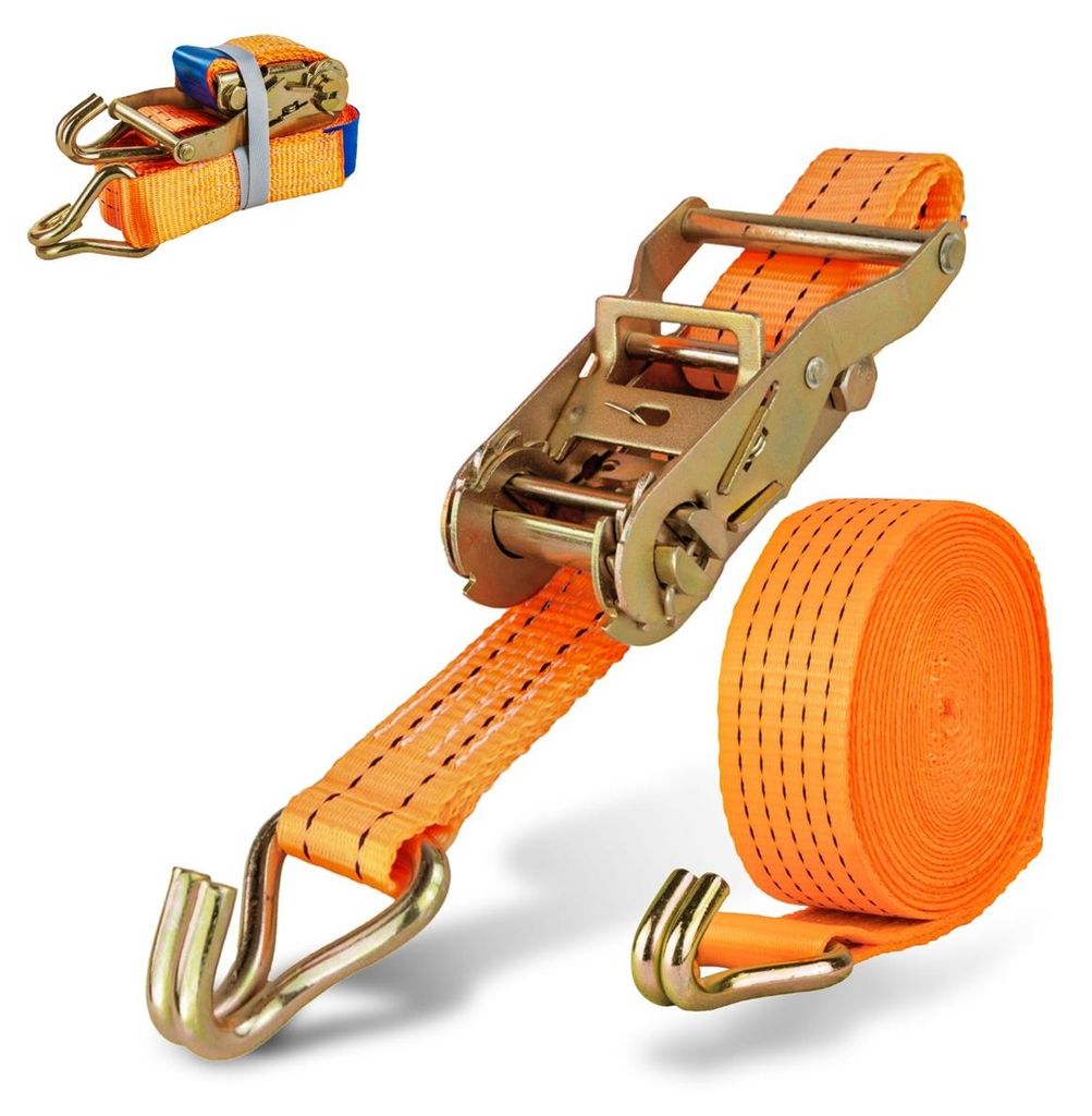 Safetytex Spanngurt 6 Meter 35mm 2000kg zweiteilig Anhänger Zurrgurt orange 2 Stück