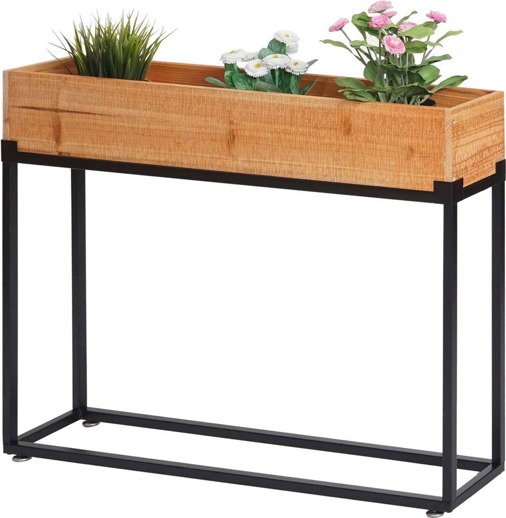 Hochbeet HWC-L32, Pflanzkasten Blumenkasten Gemüsebeet, Holz-Stahl 62x80x16cm Gestell schwarz, naturfarben