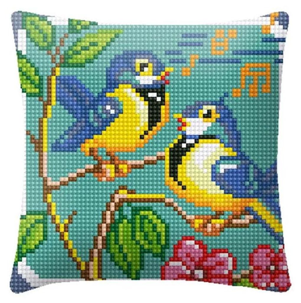 Kreuzstich Stickkissen Set DIY Vögel - Stickset Kissen ab Produktbild 