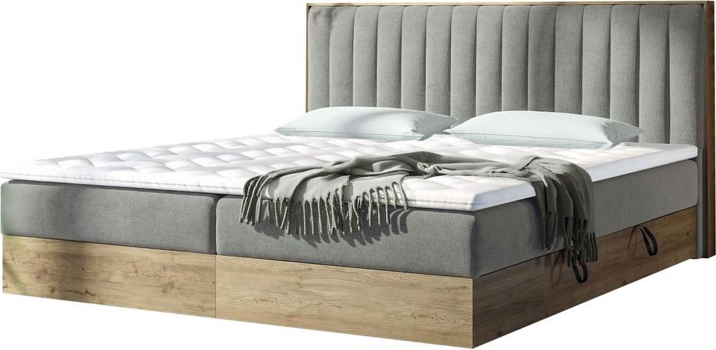 MIRJAN24 Boxspringbett Harmony, Polsterbett mit zwei Bettkästen, Doppelbett mit Topper (Soro 90 + Gold Craft Oak, Größe: 180x200 cm)