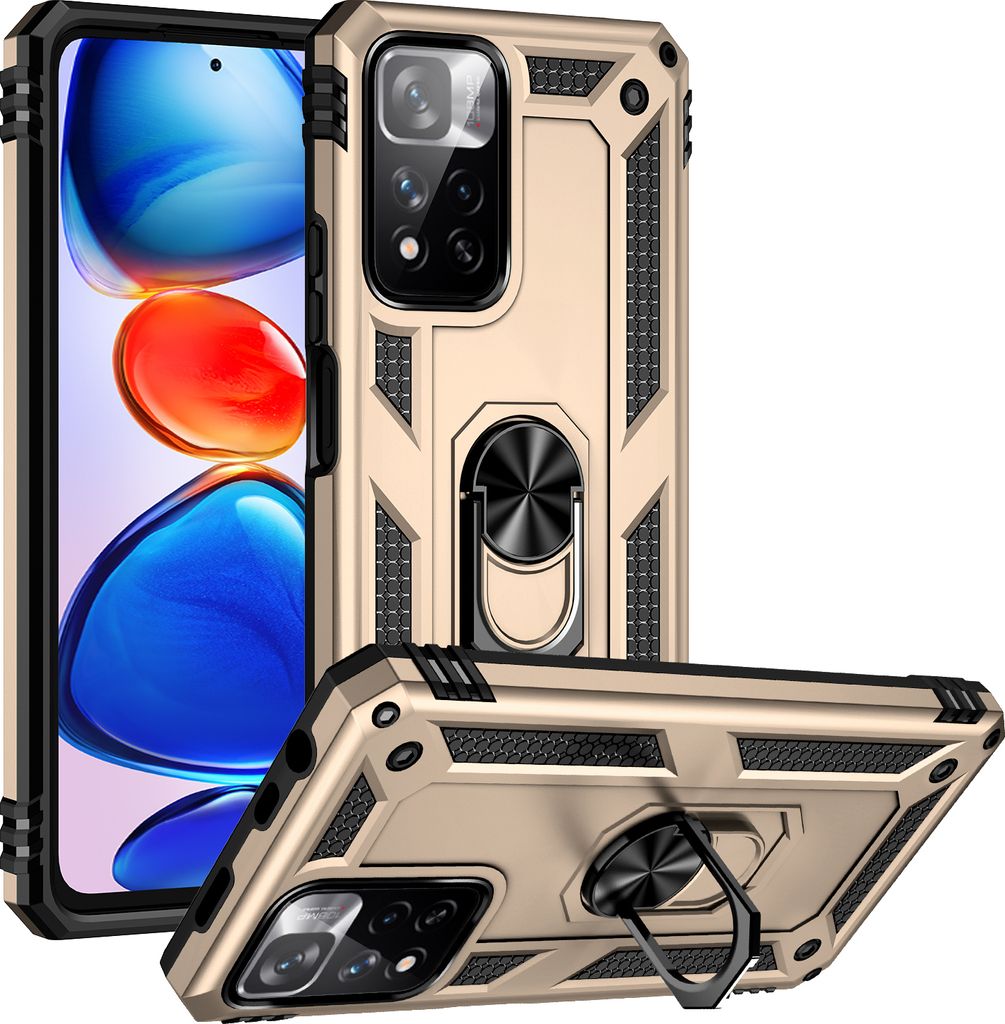 Redmi Note 11 Pro+ Hülle, Dual Layer Militäre Fallschutz Schutzhülle mit Ringhalterung Ständer für Xiaomi Redmi Note 11 Pro / Note 11 Pro+ Gold