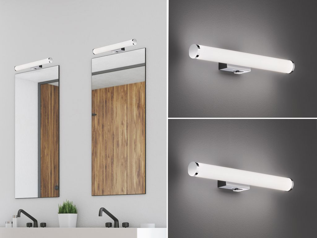 LED Badlampen Set Wand mit Schalter Chrom 40cm Gäste WC Spiegelleuchten seitlich