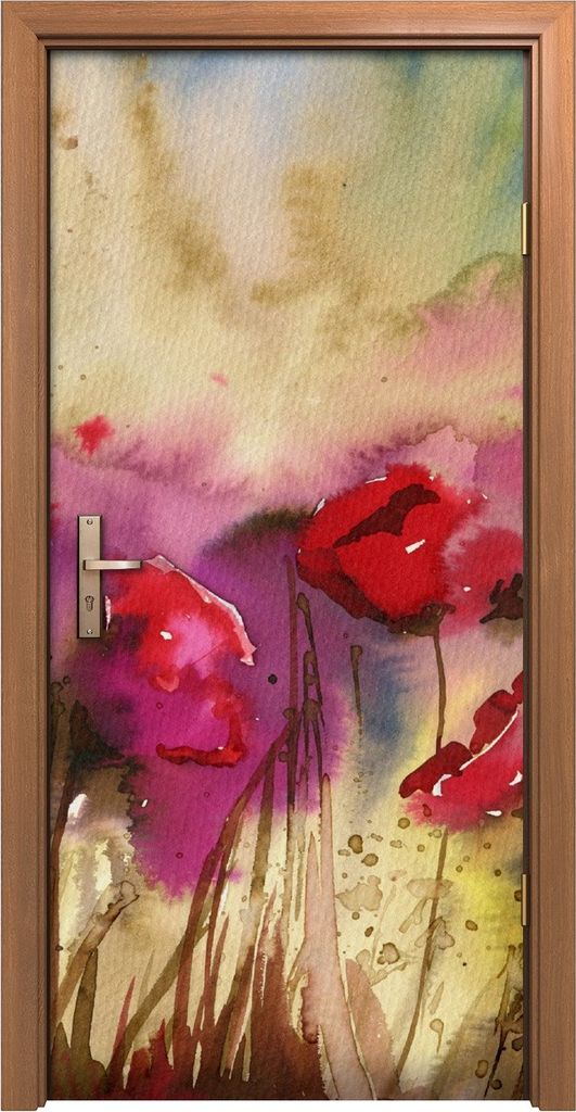 Türposter 90x200 cm Türaufkleber Türtapete Türfolie Klebefolie Aquarellbilder Mohn Blumen Korn Blumen