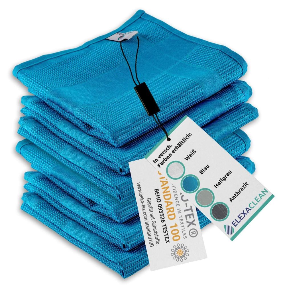 ELEXACLEAN Geschirrtücher Mikrofaser (6er Set, 68x42 cm, blau) saugstark, waschbar bis 60°C, Geschirrhandtücher, Handtücher Küche modern