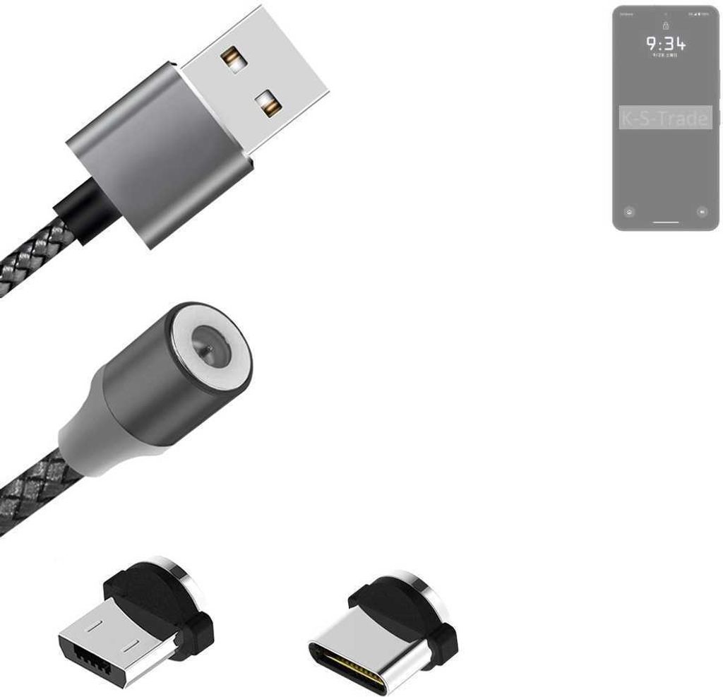 K-S-Trade Hochwertiges Magnet-Lade-kabel Sync-Kabel Daten-Kabel kompatibel mit Leica Leitz Phone 3 mit USB-Typ-C-Anschluss und Micro-USB-Anschluss 2A