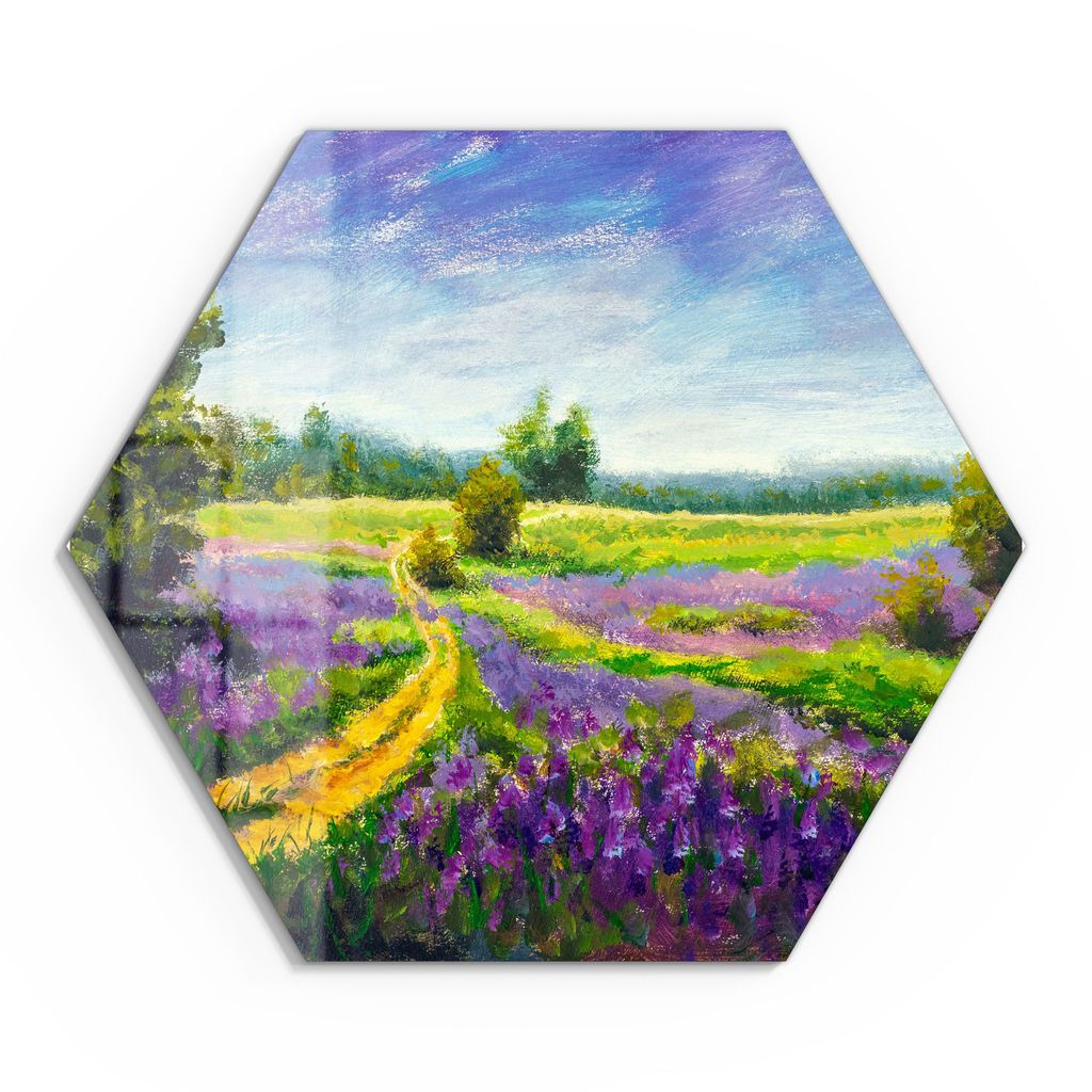 DEQORI Glasbild Echtglas 40x35 cm 'Wiese mit Gladiolen' Wandbild Bild modern Deko