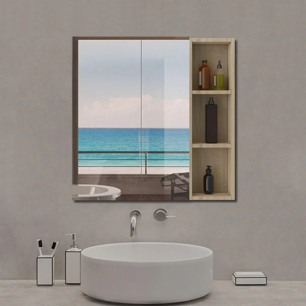 Armoire miroir 70cm chêne 4 étagères : design compact et fonctionnel