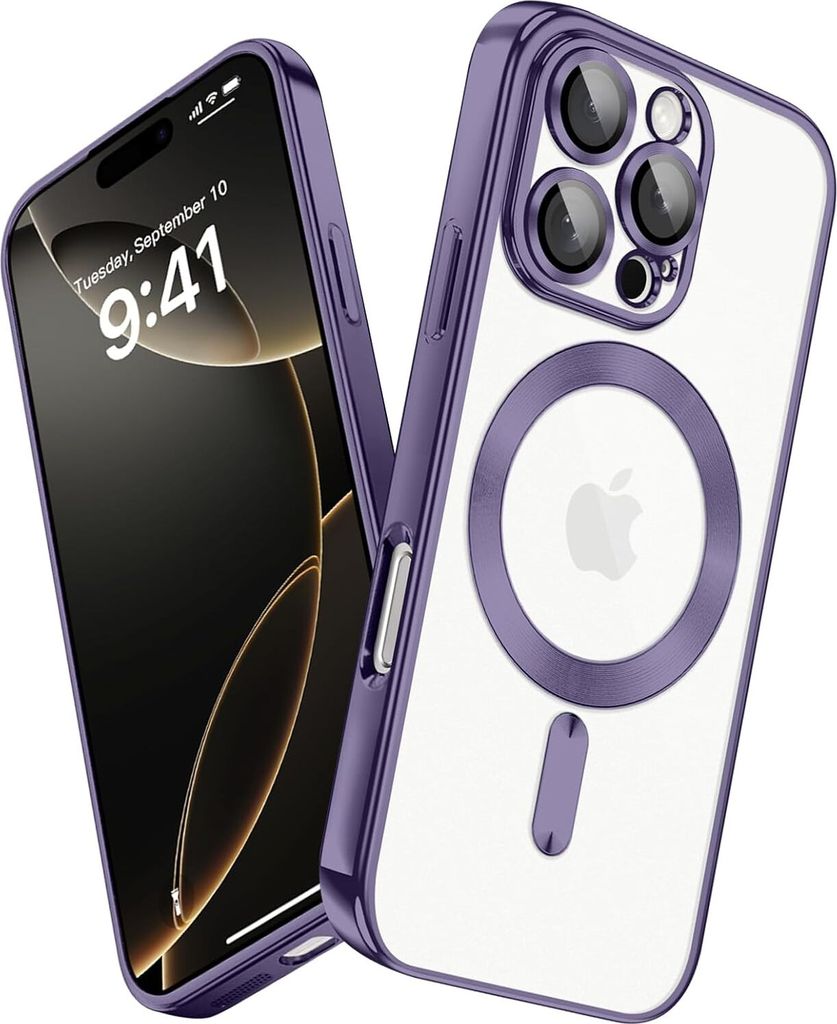 Handyhülle für iPhone 16 Pro mit Magsafe und Kameraschutz, Magnetisch Ultra Dünn Klar Überzug Schutzhülle Violett